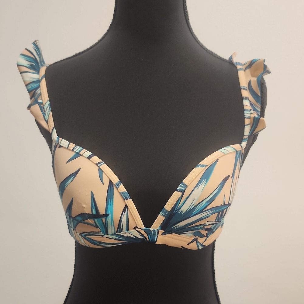 PINK Victoria's Secret Cream Bustier Ruffled Crop Top